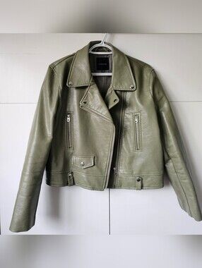 Dynamite Green Vegan Faux Leather Jacket Coat Spring Medium Large
